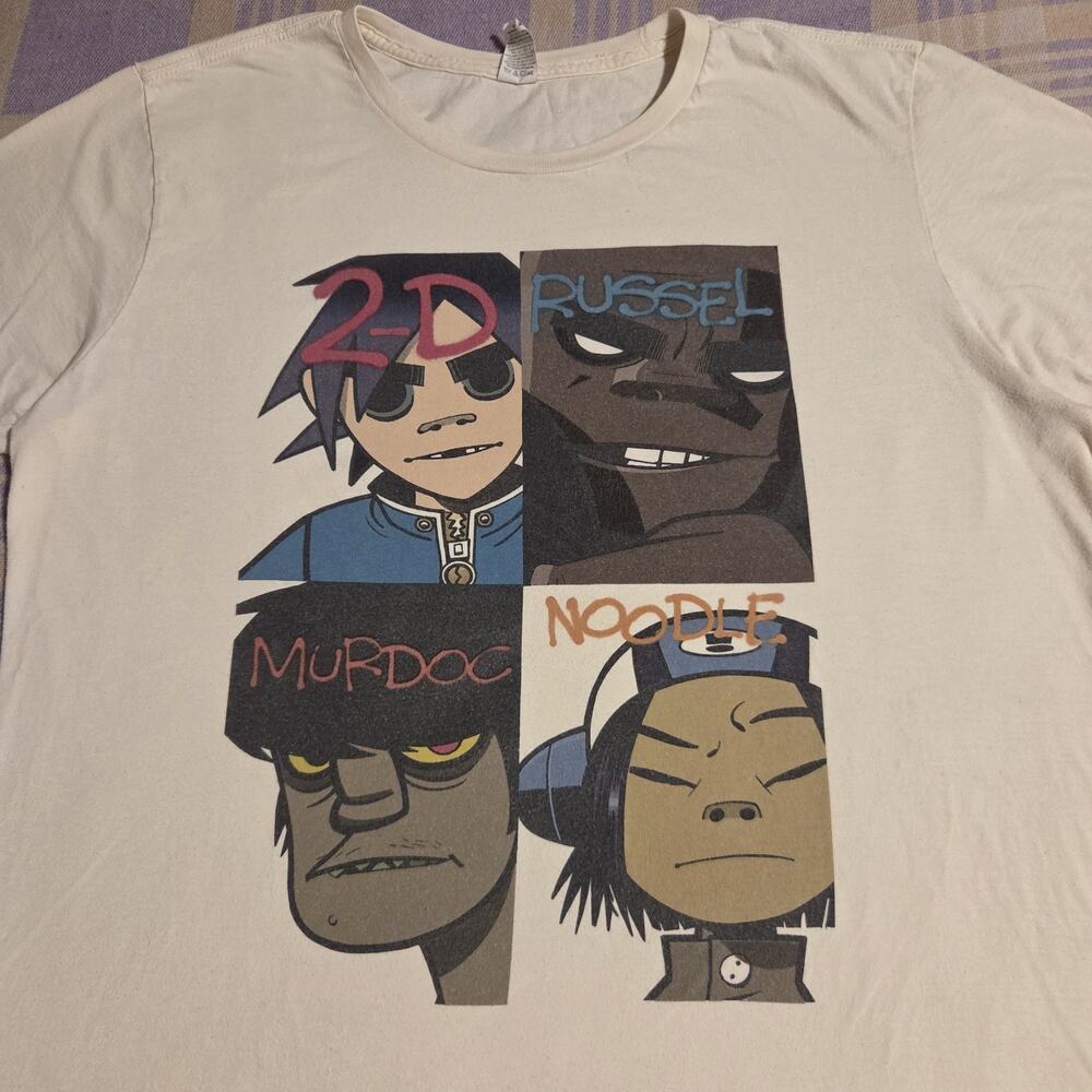 Vintage Gorillaz Band Music 2-D Russell Murdoc Noodle White Large T Shirt Y2k